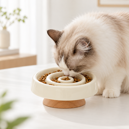 Elevated Ceramic Slow Feeder Cat Bowl